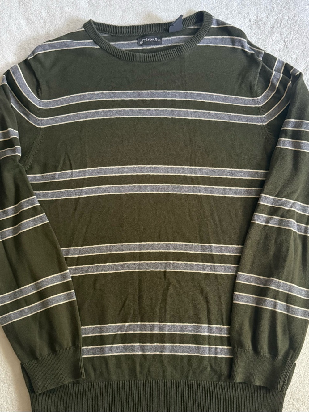 St. John's Bay Olive Green Striped Crewneck Sweater